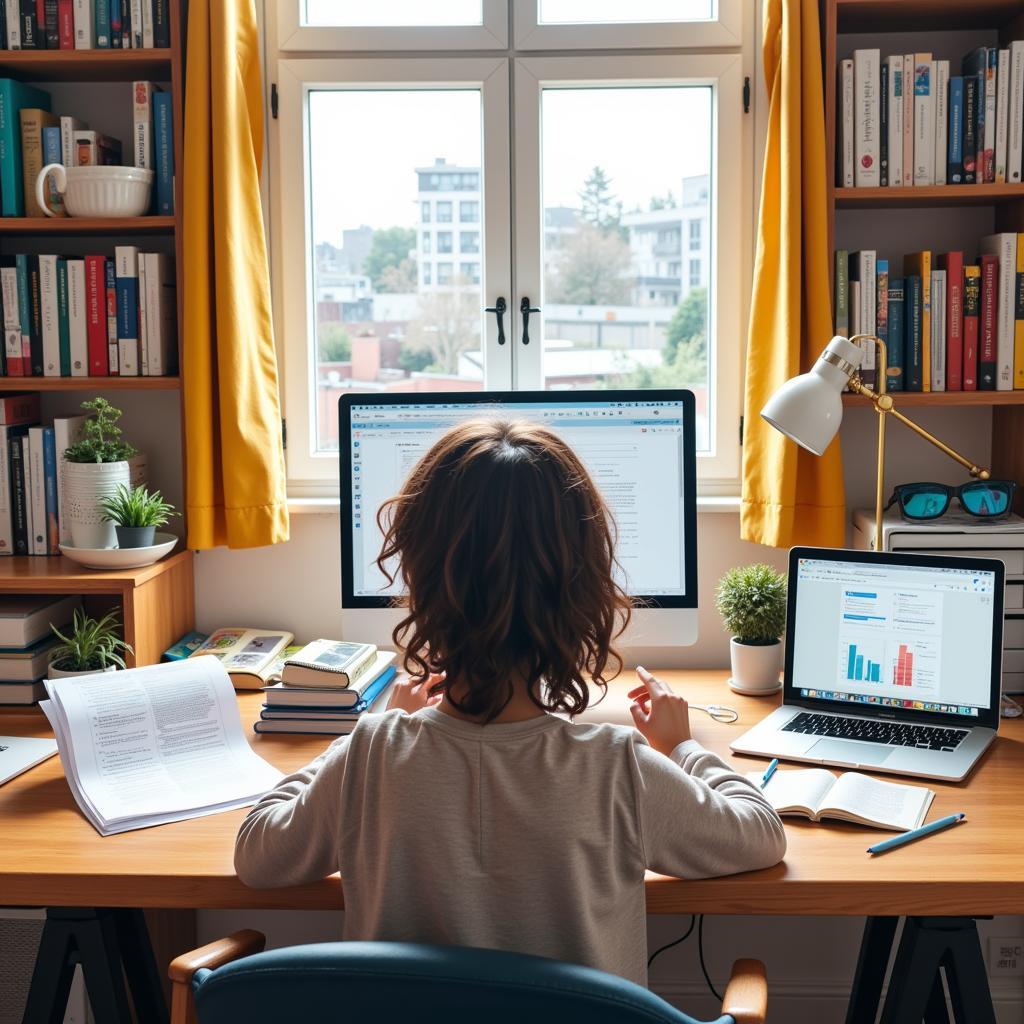 Remote Education Researcher Working From Home