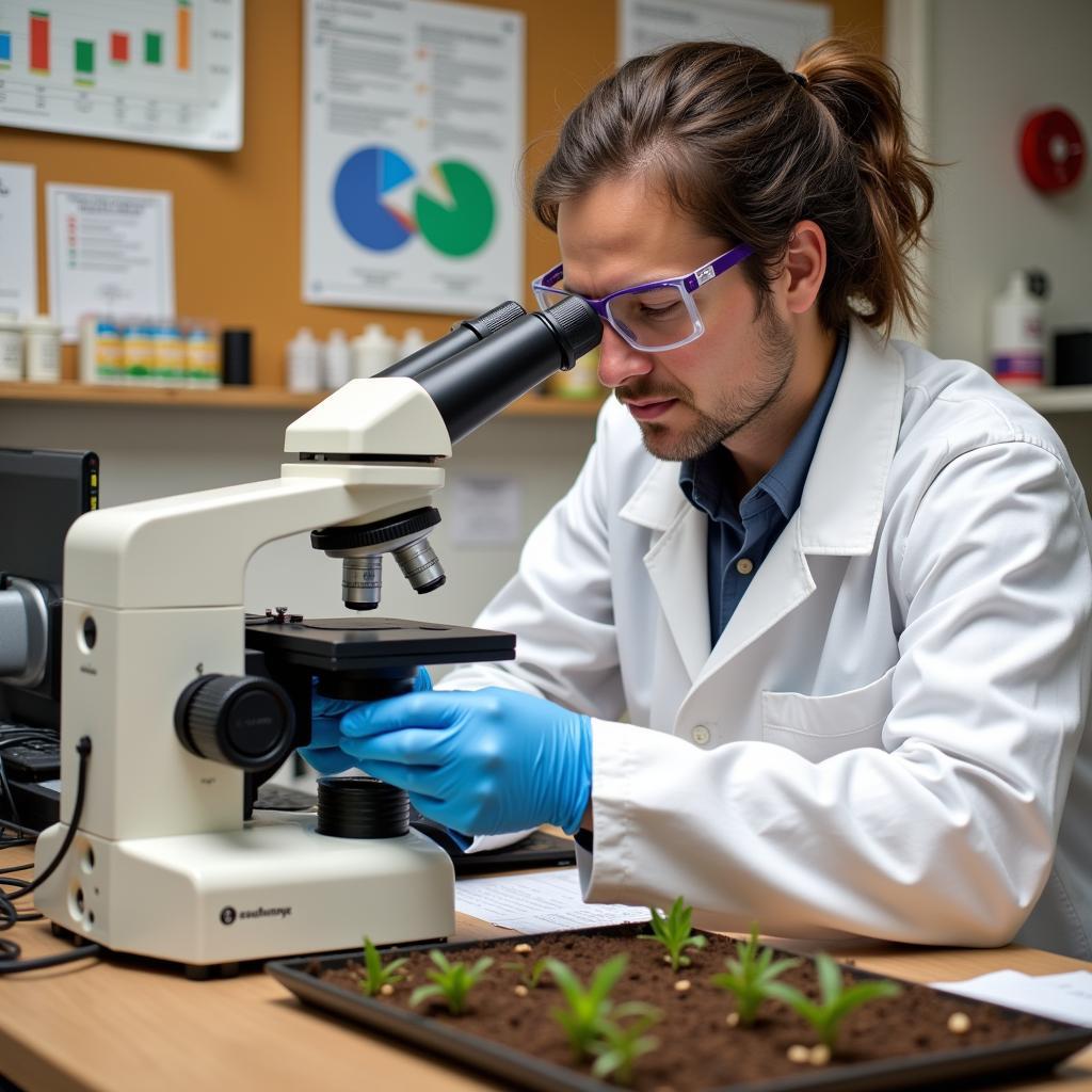 Research Assistant Professor studying soil samples in a lab at MSU