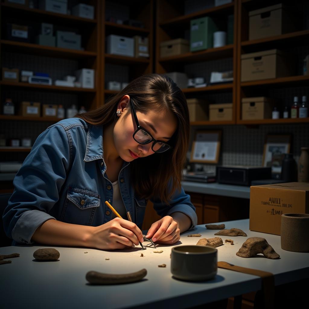 Research Associate Examining Artifacts