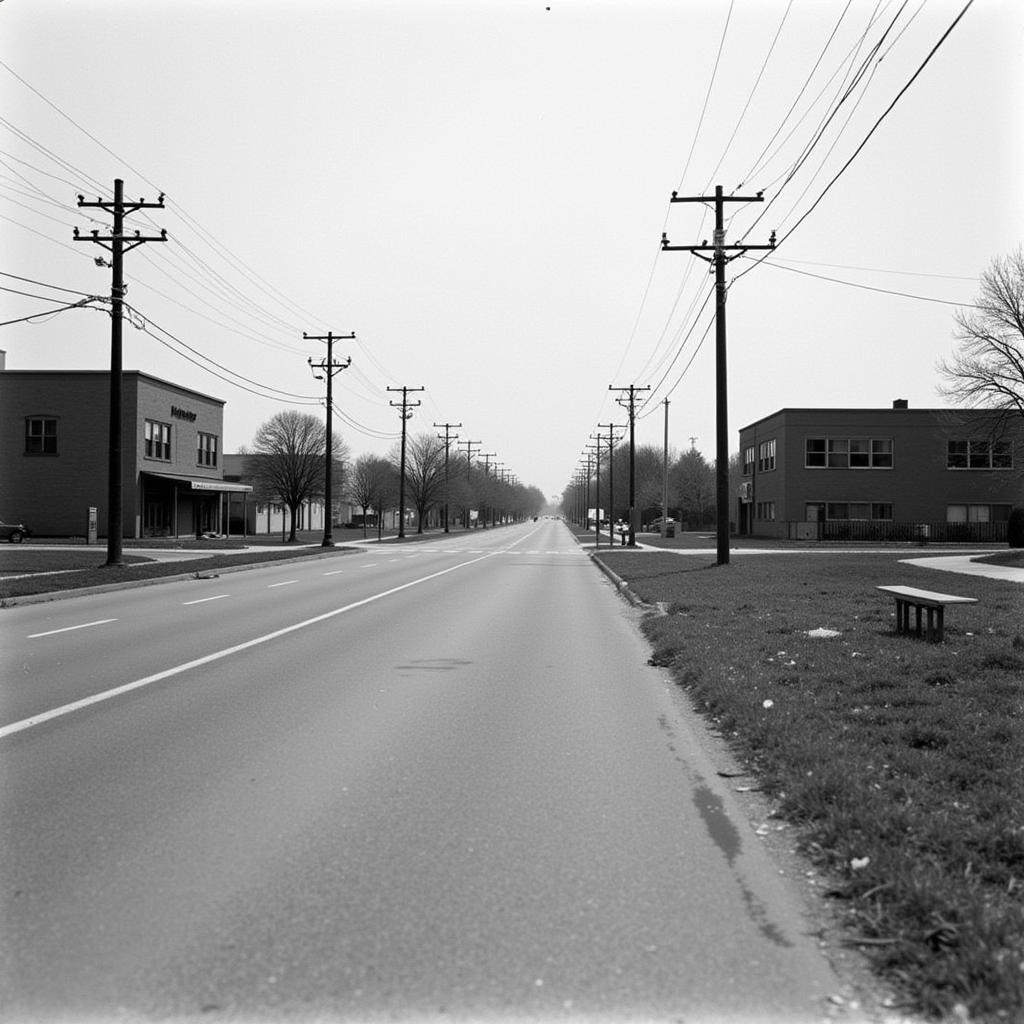 A faded historical photograph of Research Boulevard in Austin, Texas, showing a simpler time with fewer cars and a more rural landscape.