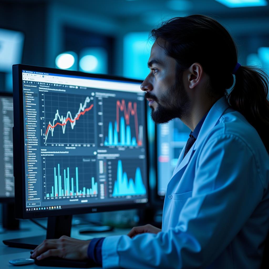 Research Chemist Reviewing Data on a Computer