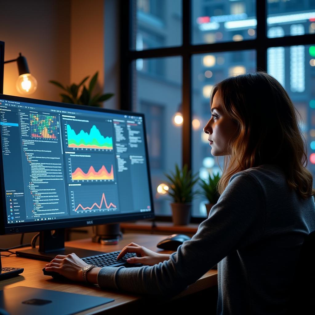 Research Data Specialist II analyzing data on a computer