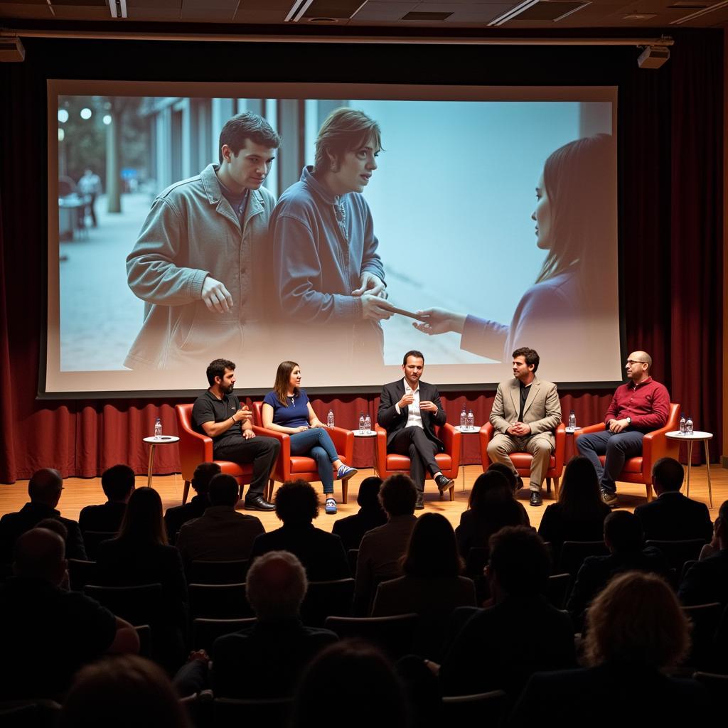 Research Movie Discussion Panel: Filmmakers and scientists discussing a research-based film at a panel.