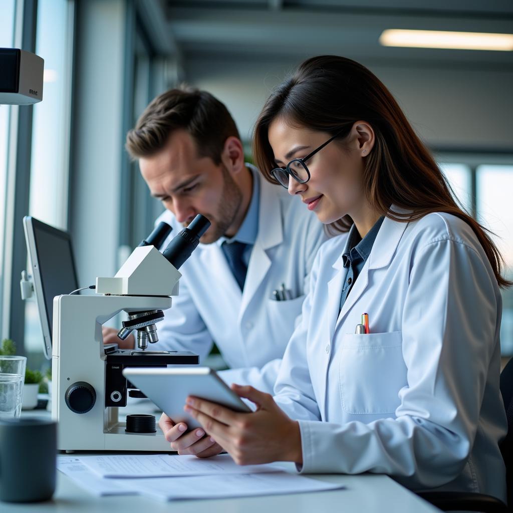 Research Neurology Associates Collaborating in a Lab Setting