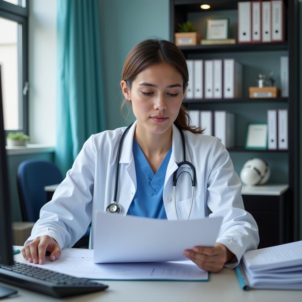 Research Nurse Reviewing Patient Charts in Houston