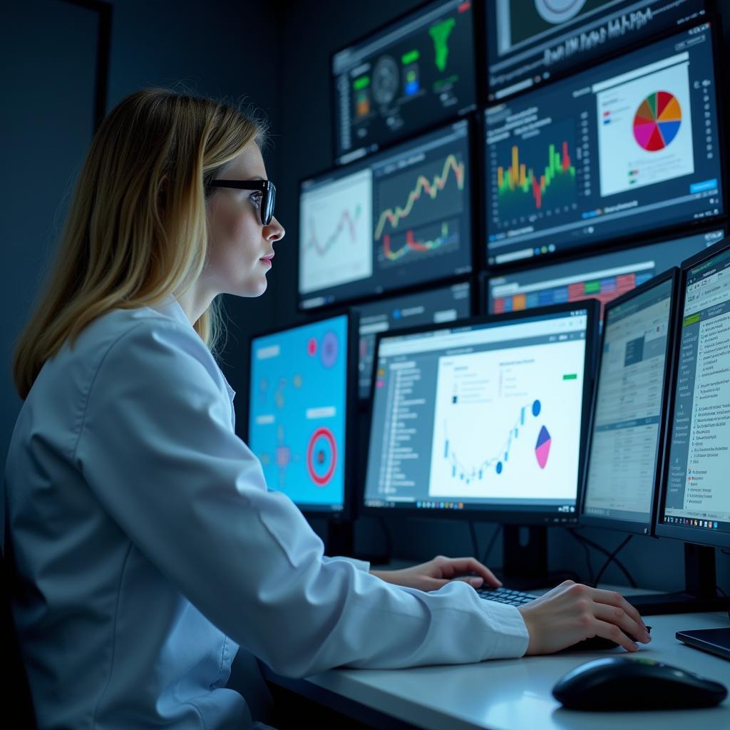 Research Regulatory Specialist reviewing data on a computer