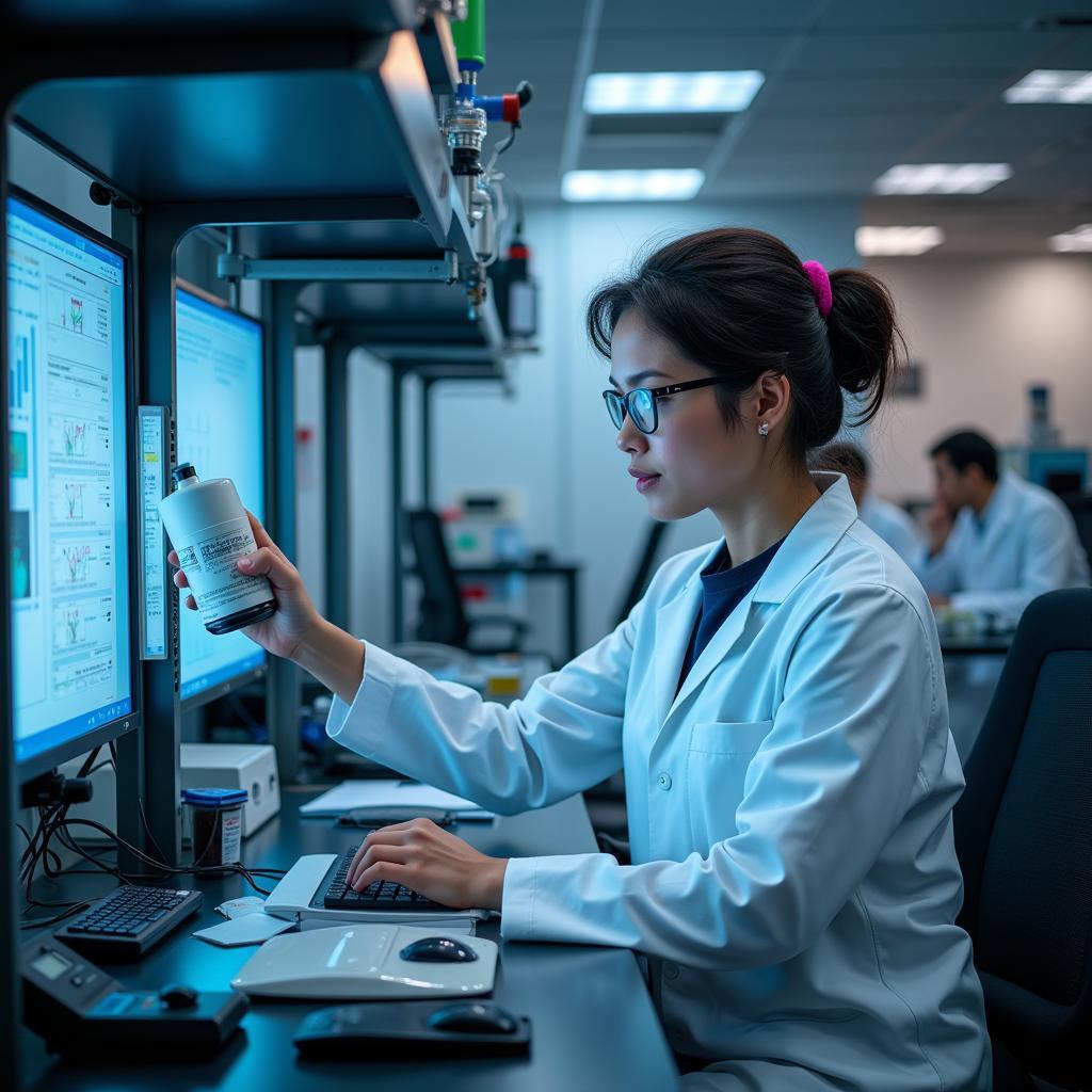 Research scientist working in a lab at 1600 Research Boulevard