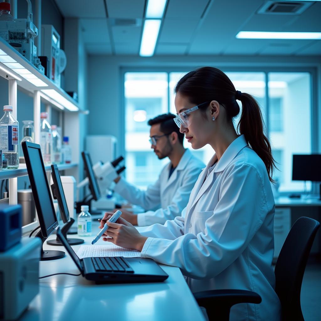 Scientists conducting research in a state-of-the-art laboratory within Research Triangle Park.