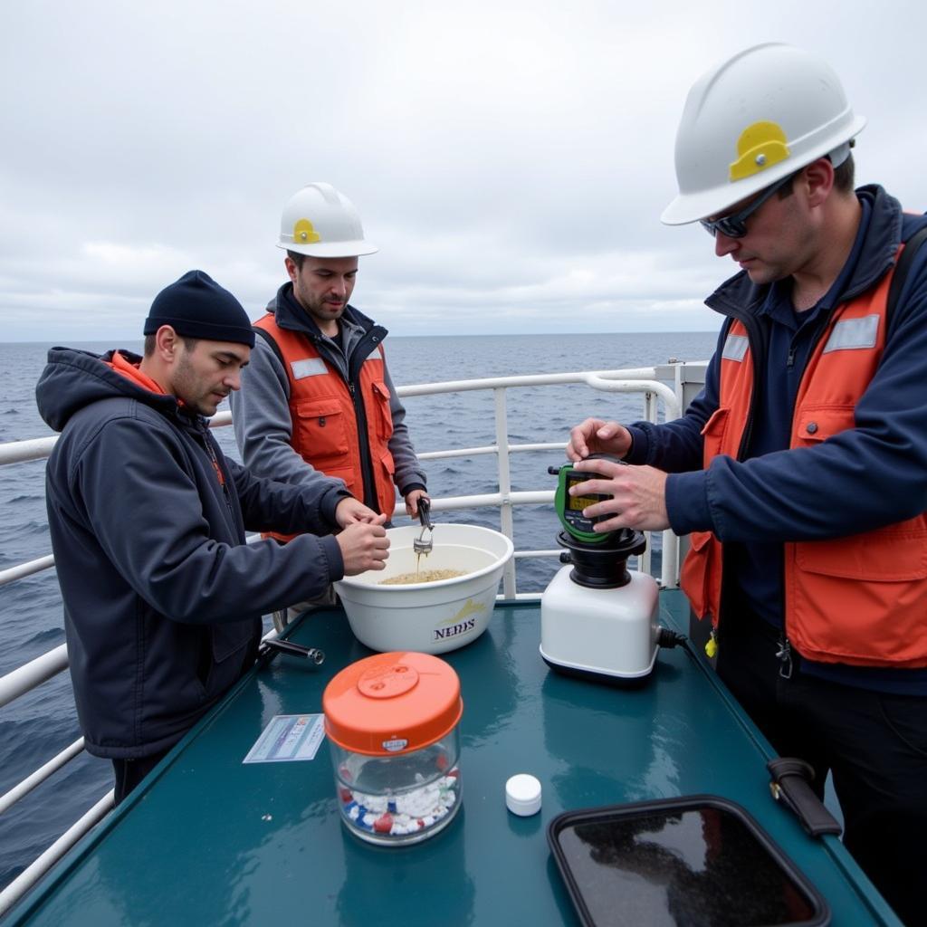 Research Vessel Studying Climate Change: Scientists collecting water samples