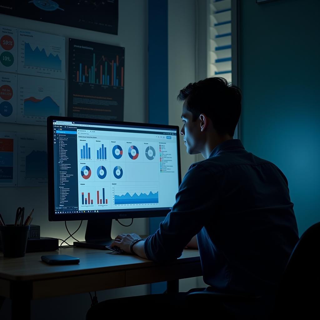 Research Worker Analyzing Data on a Computer