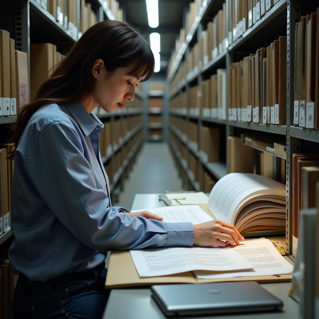 Researcher analyzing clinical data in archives