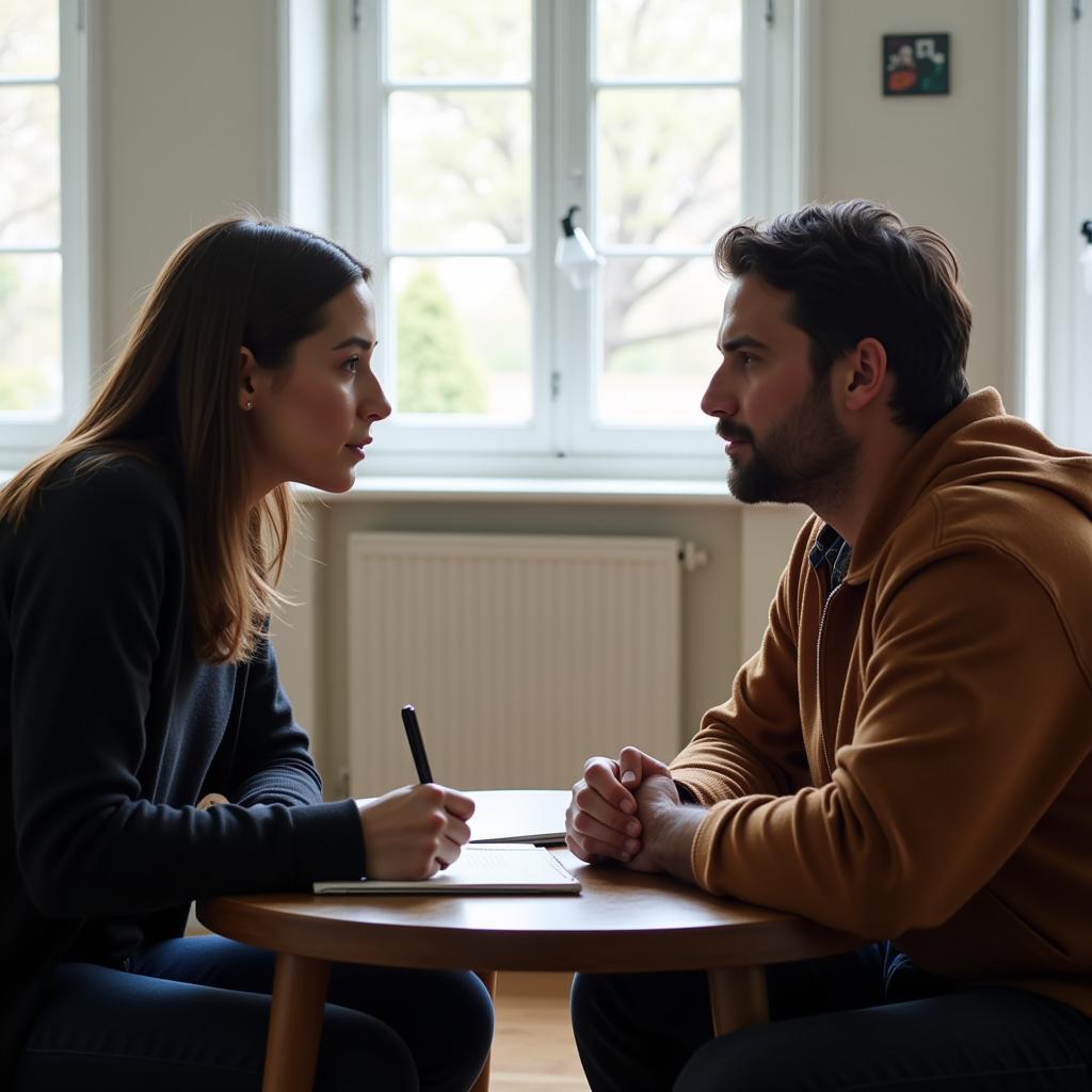 Researcher conducting a debriefing session