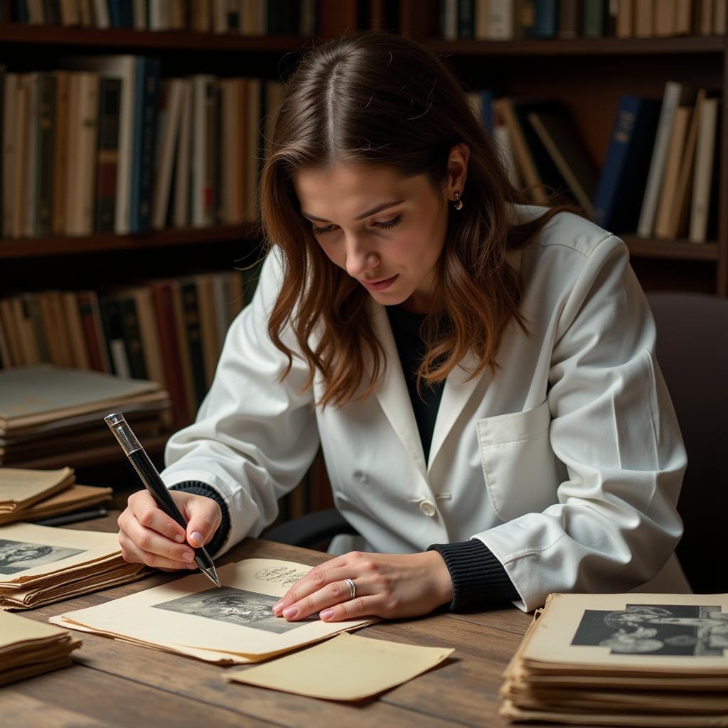 Researcher Examining Archived Documents