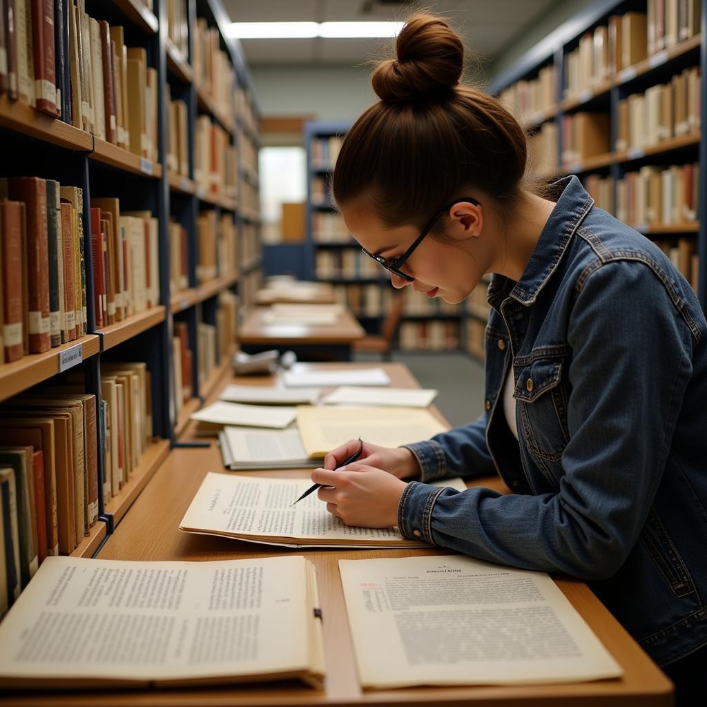 Researcher Examining Documents at the Veterans Research Center