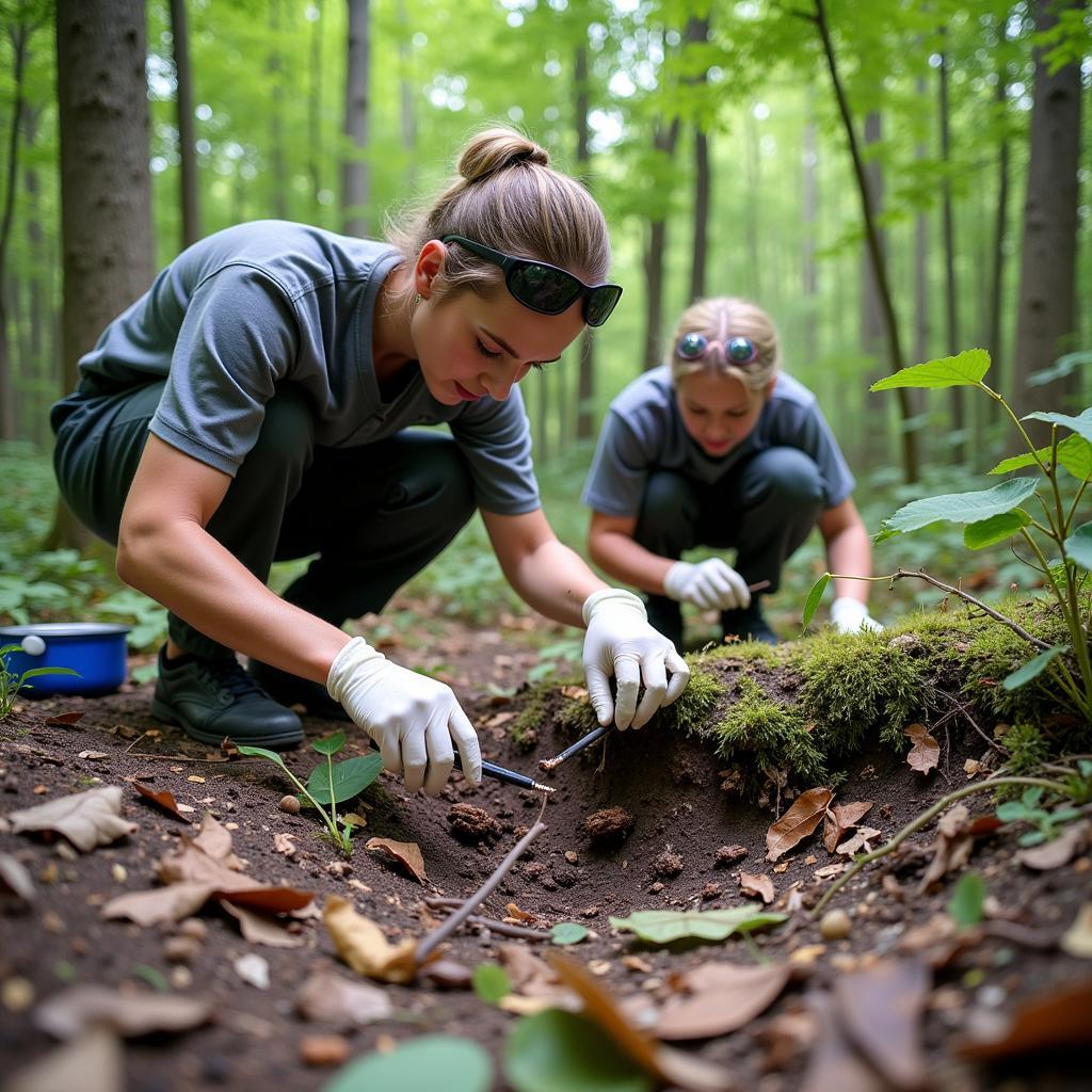 Researcher Examining Wildlife Scrape