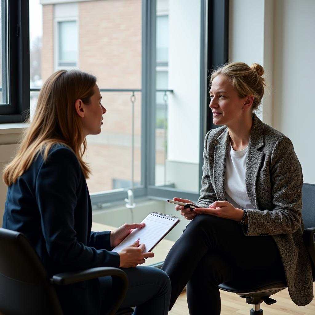 Researcher interviewing a witness about paranormal activity at 100 Research Drive