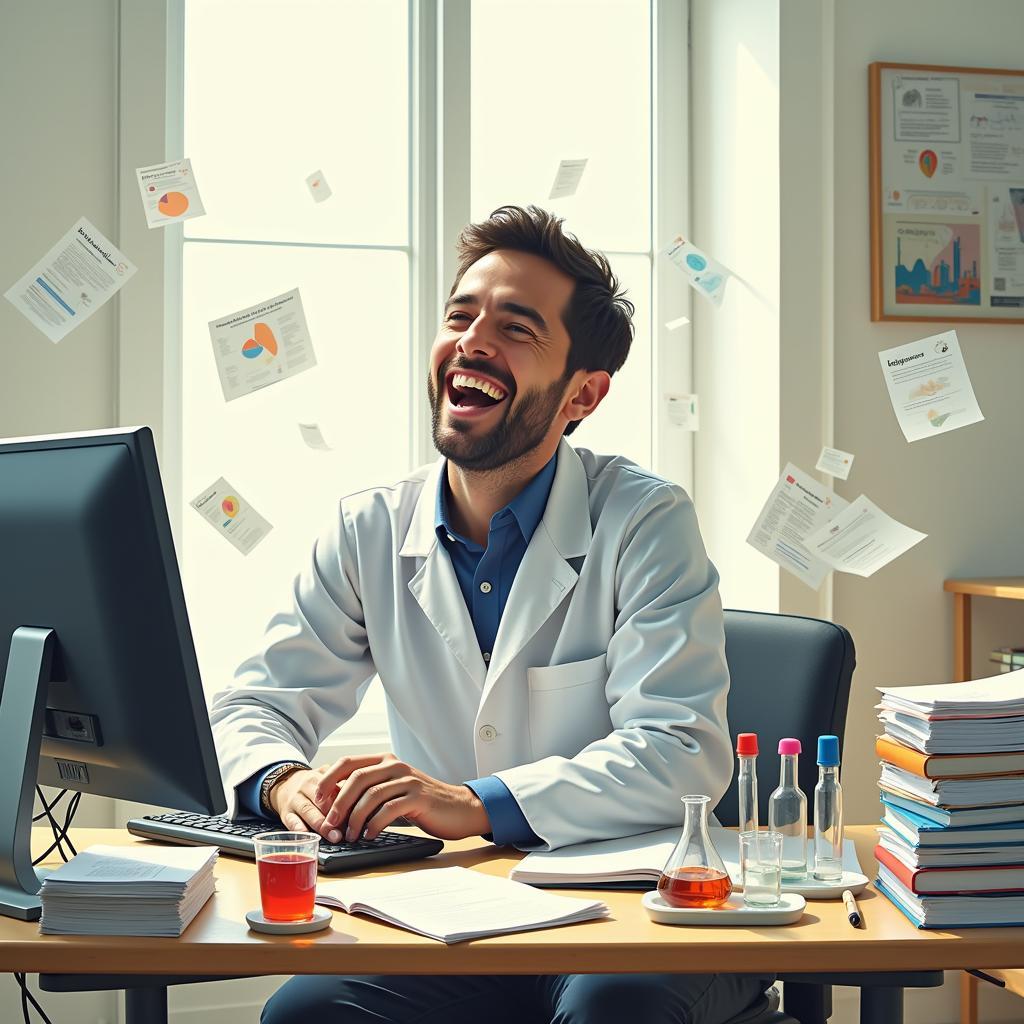 Researcher Laughing at Lab Results