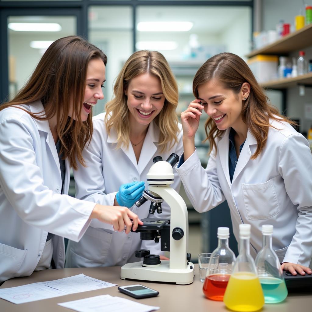 Researchers Sharing a Laugh in the Lab