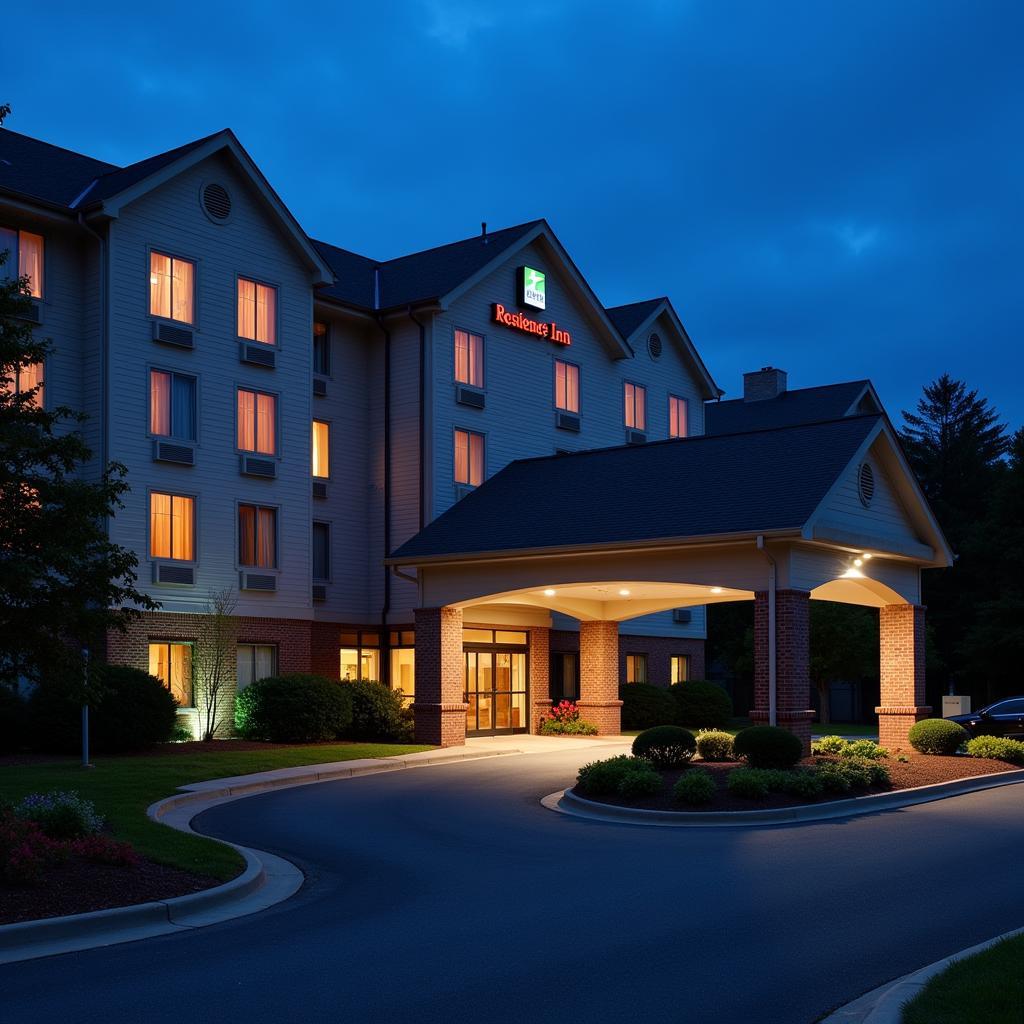 Exterior view of the Residence Inn Durham Research Triangle Park at night