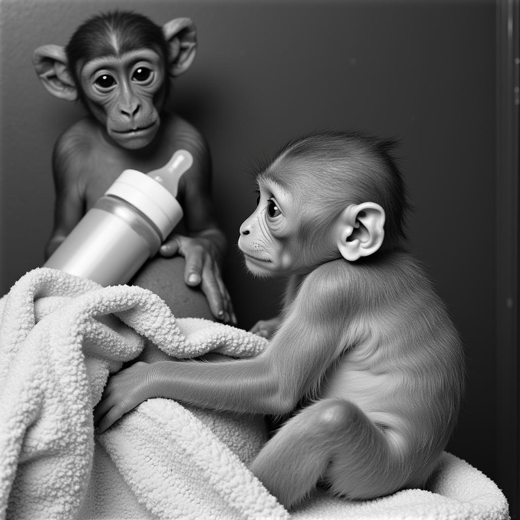 Rhesus Monkey Clinging to Cloth Surrogate Mother