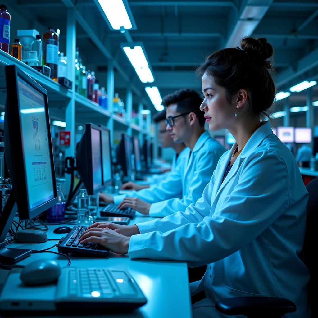 Scientists Working in a Saudi Aramco Research Center Laboratory