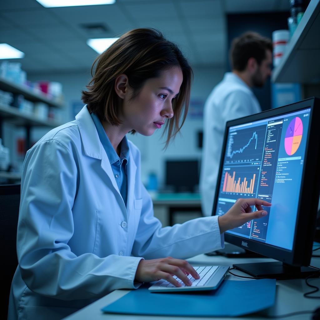 Scientist Analyzing Data in a Clinical Research Setting