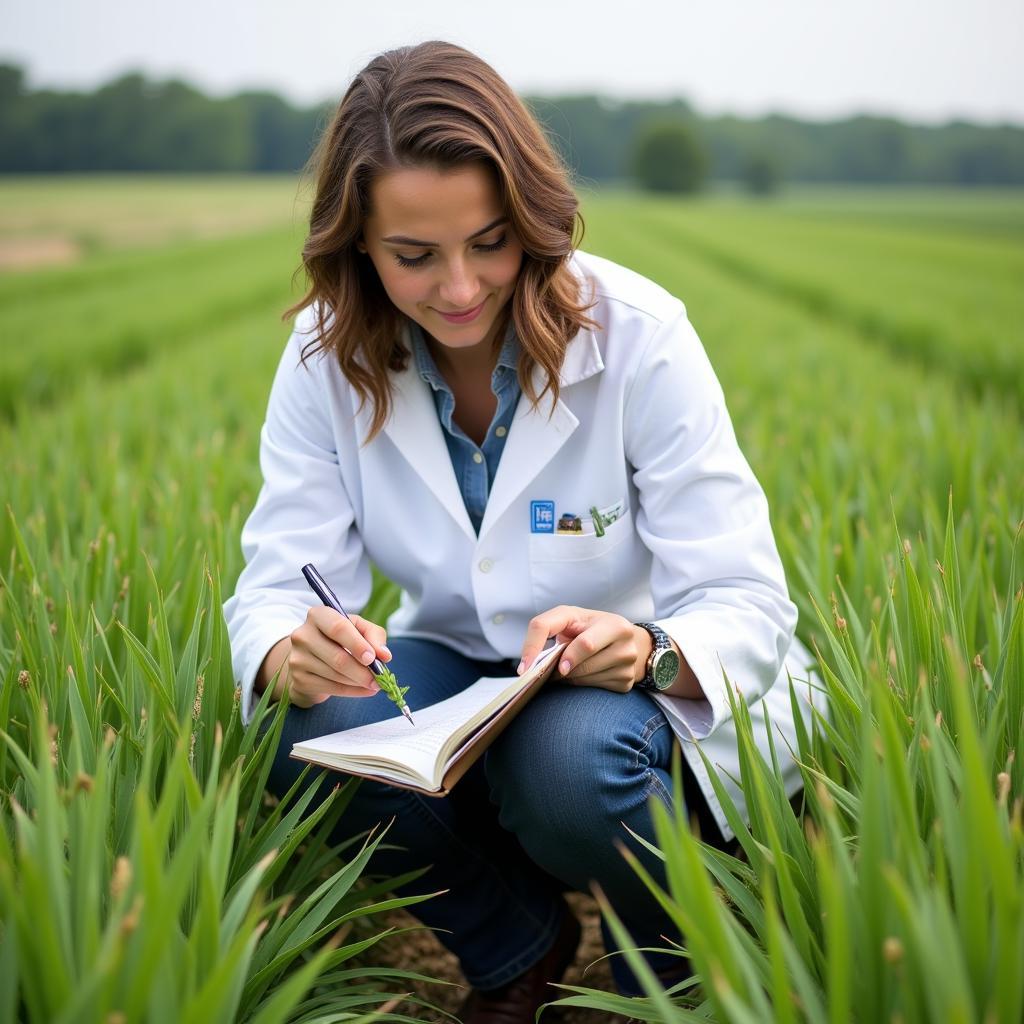 Scientist Examining Crops in a Field