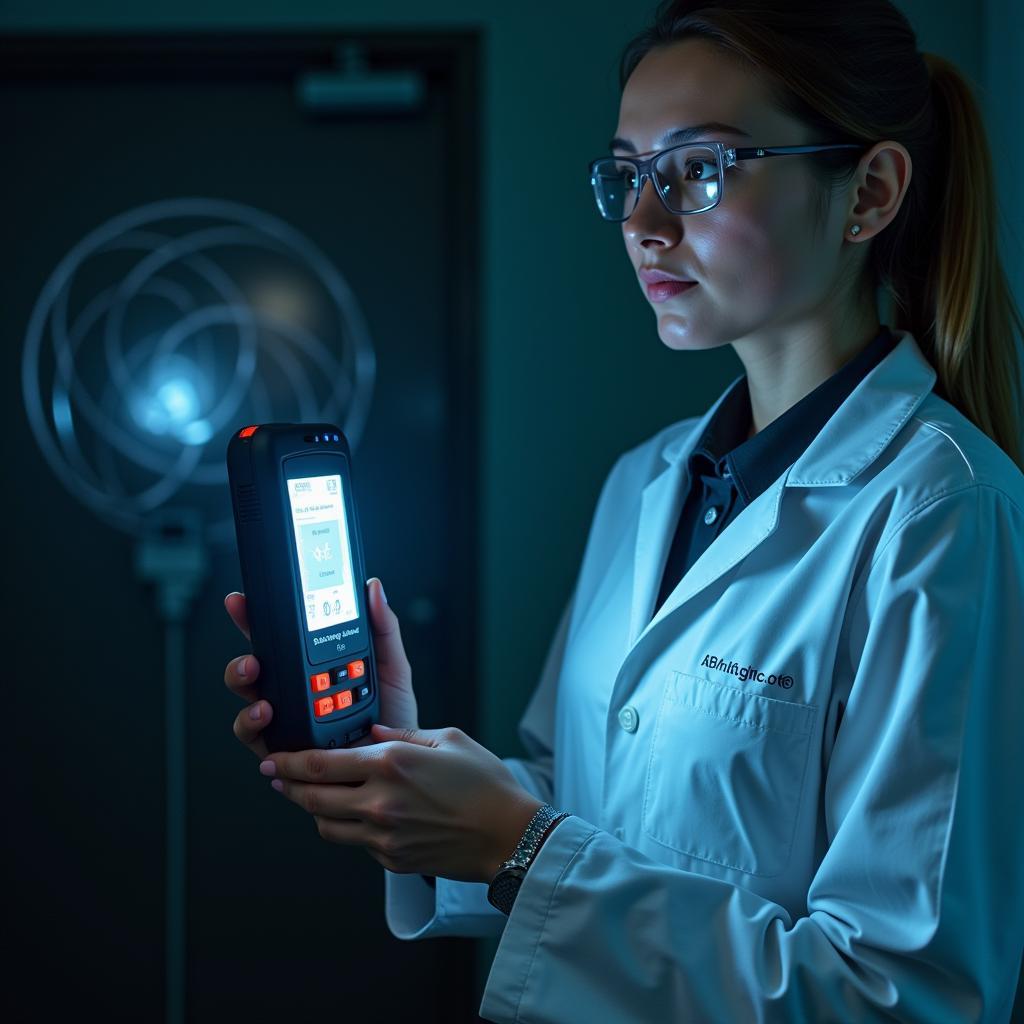 Scientist Using an Electromagnetic Field Detector in a Laboratory Setting