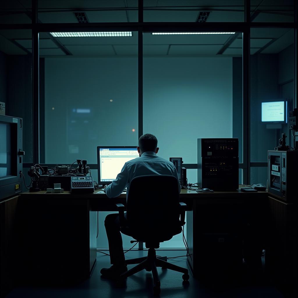 Scientist Working Late at the Thomas J. Watson Research Center