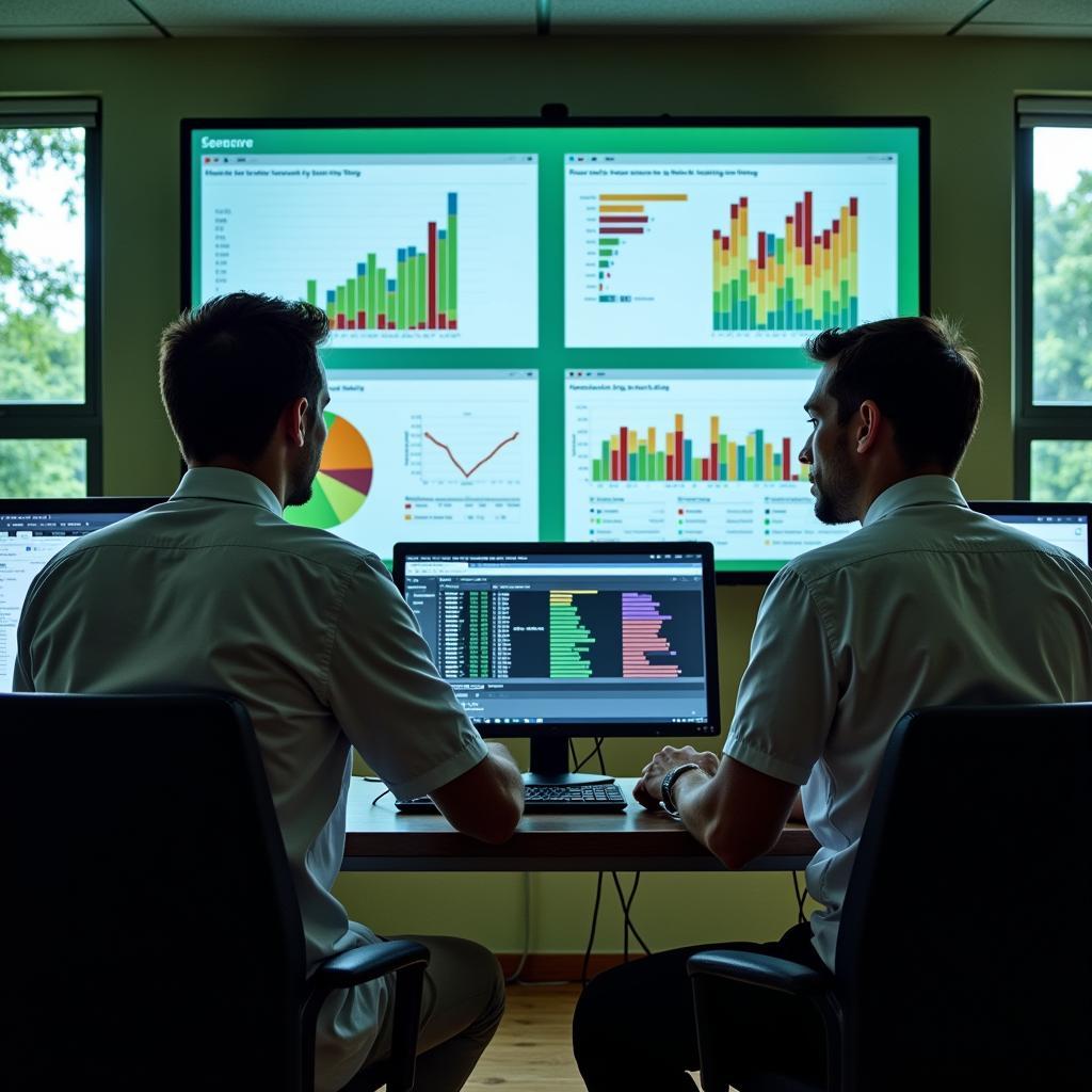 Scientists analyzing data at dairy forage research center