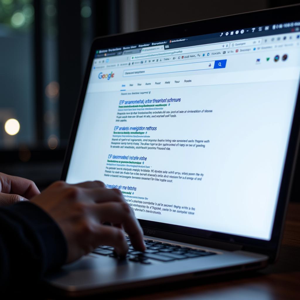 A person using a laptop to conduct research on paranormal phenomena