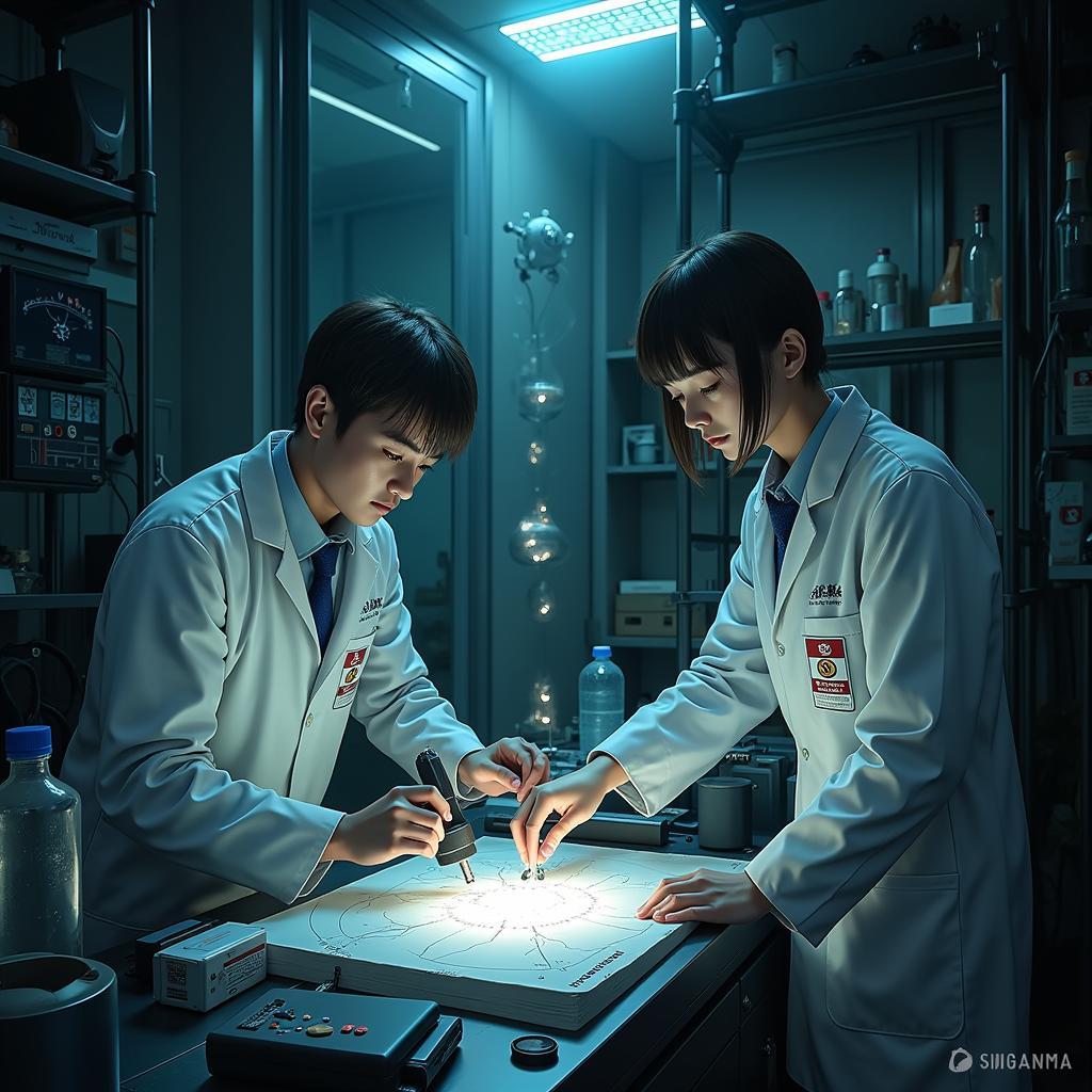 Shinigami Research Institute Scientists Analyzing a Hollow Sample