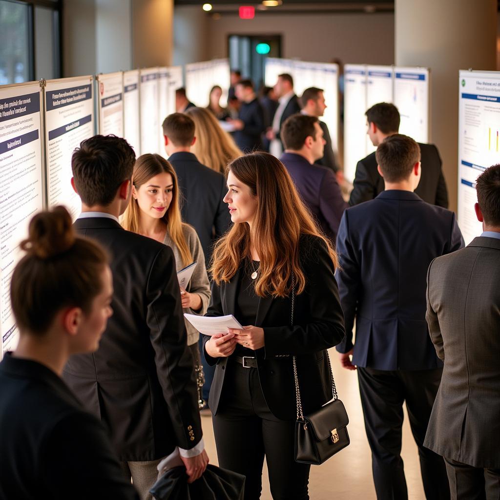 Attendees engaging with researchers during a poster session at Show Me Research Week Mizzou