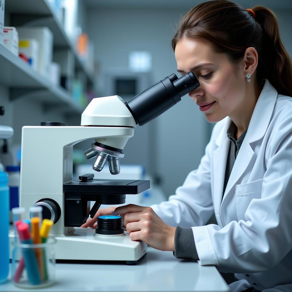 SIDS Research: Microscopic analysis of tissue samples in a lab setting.