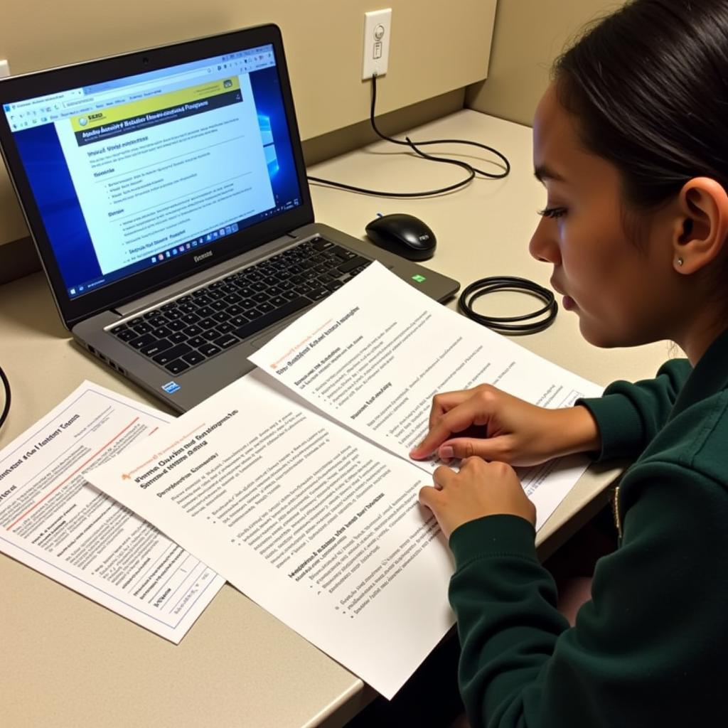 Student reviewing application requirements for the Simmons Summer Research Program