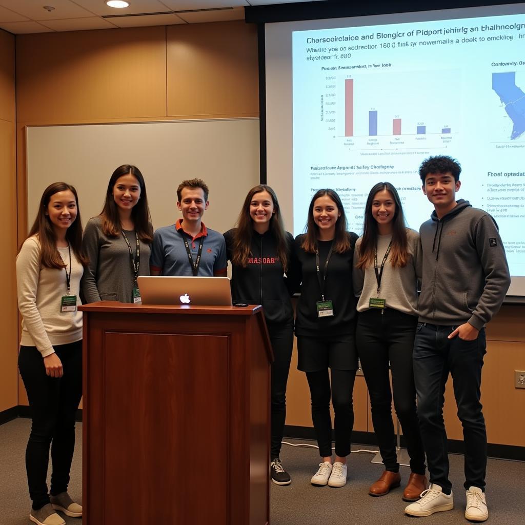 Students presenting research at a conference