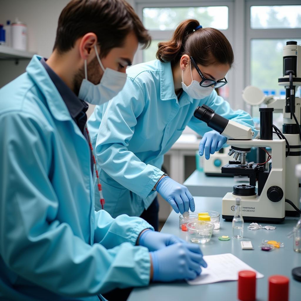 Researchers analyzing environmental samples in a laboratory at SLU translational research department