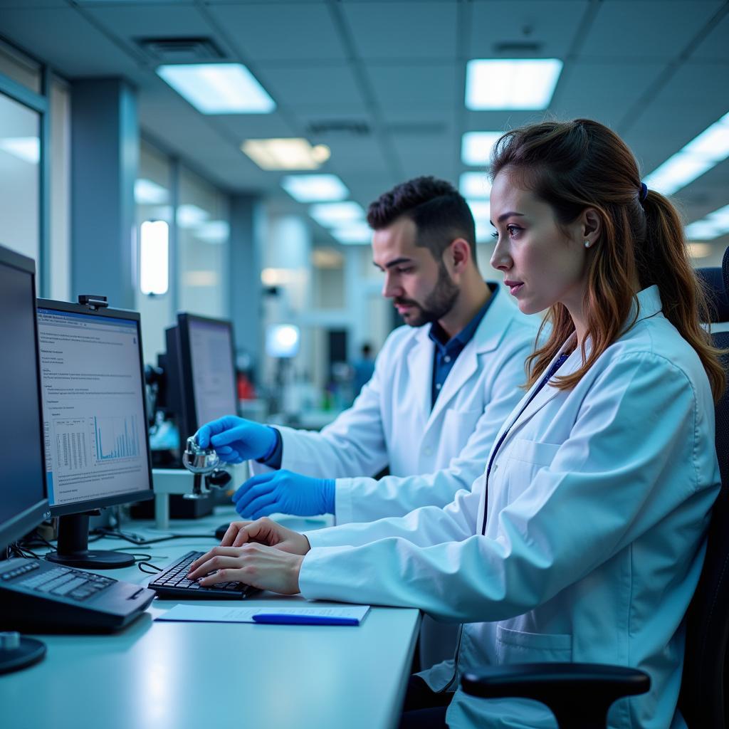 Scientists conducting research in a small CRO laboratory.