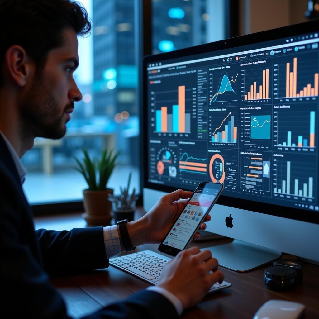 Social media marketing research analysis with charts and graphs depicting key metrics and insights.