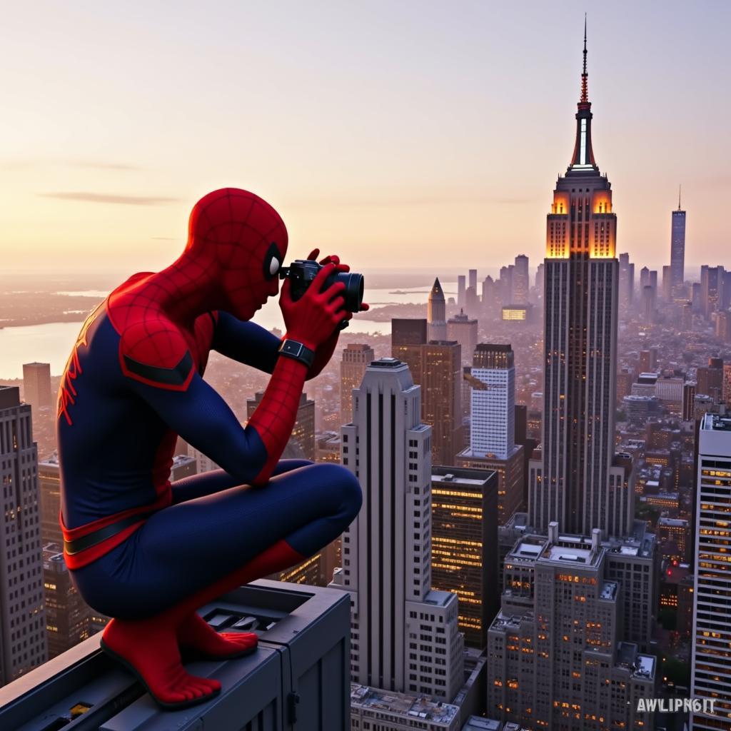 Spider-Man Photographing Landmarks for Research Tokens