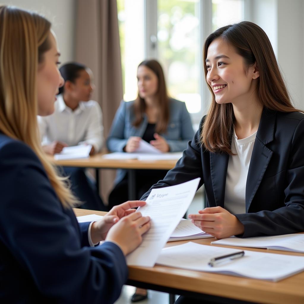 A student being interviewed for a research assistant position at Stetson Law