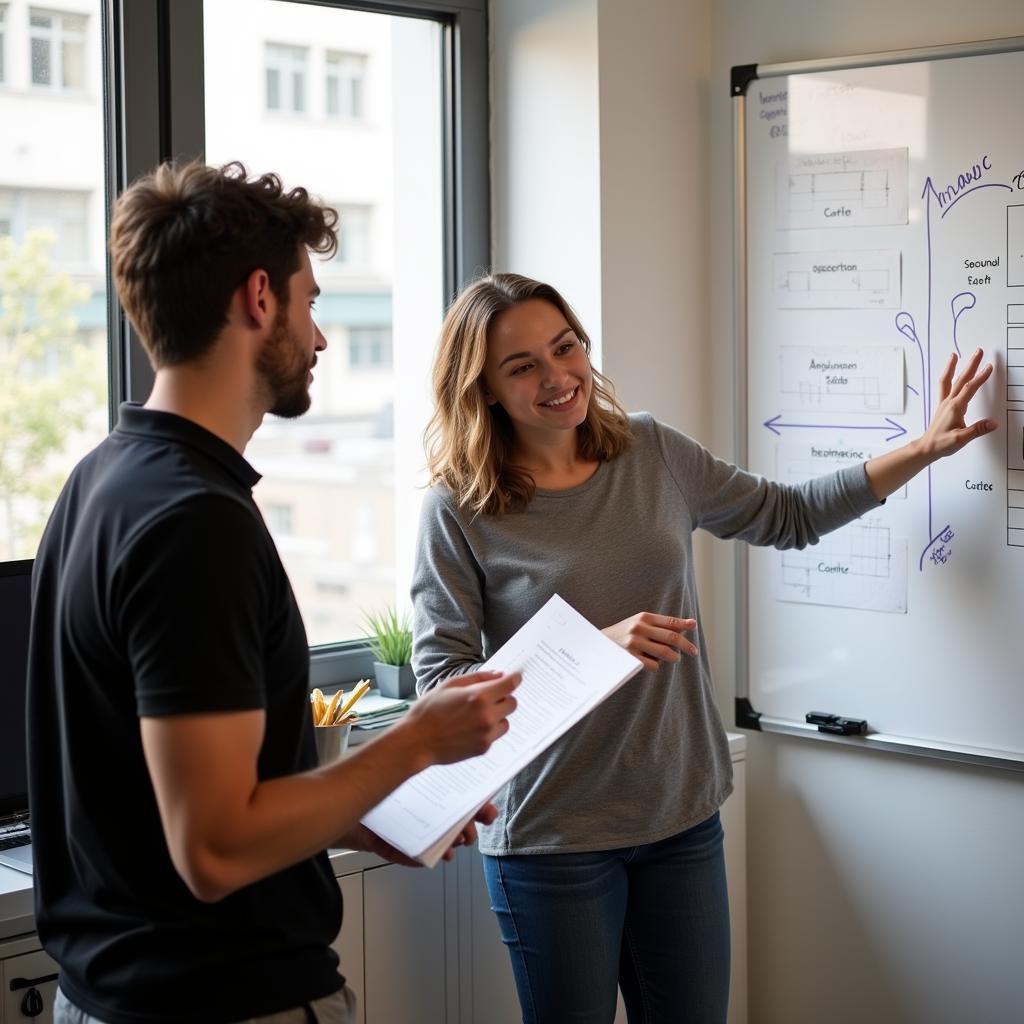 Student Discussing Research with Professor in a University Setting