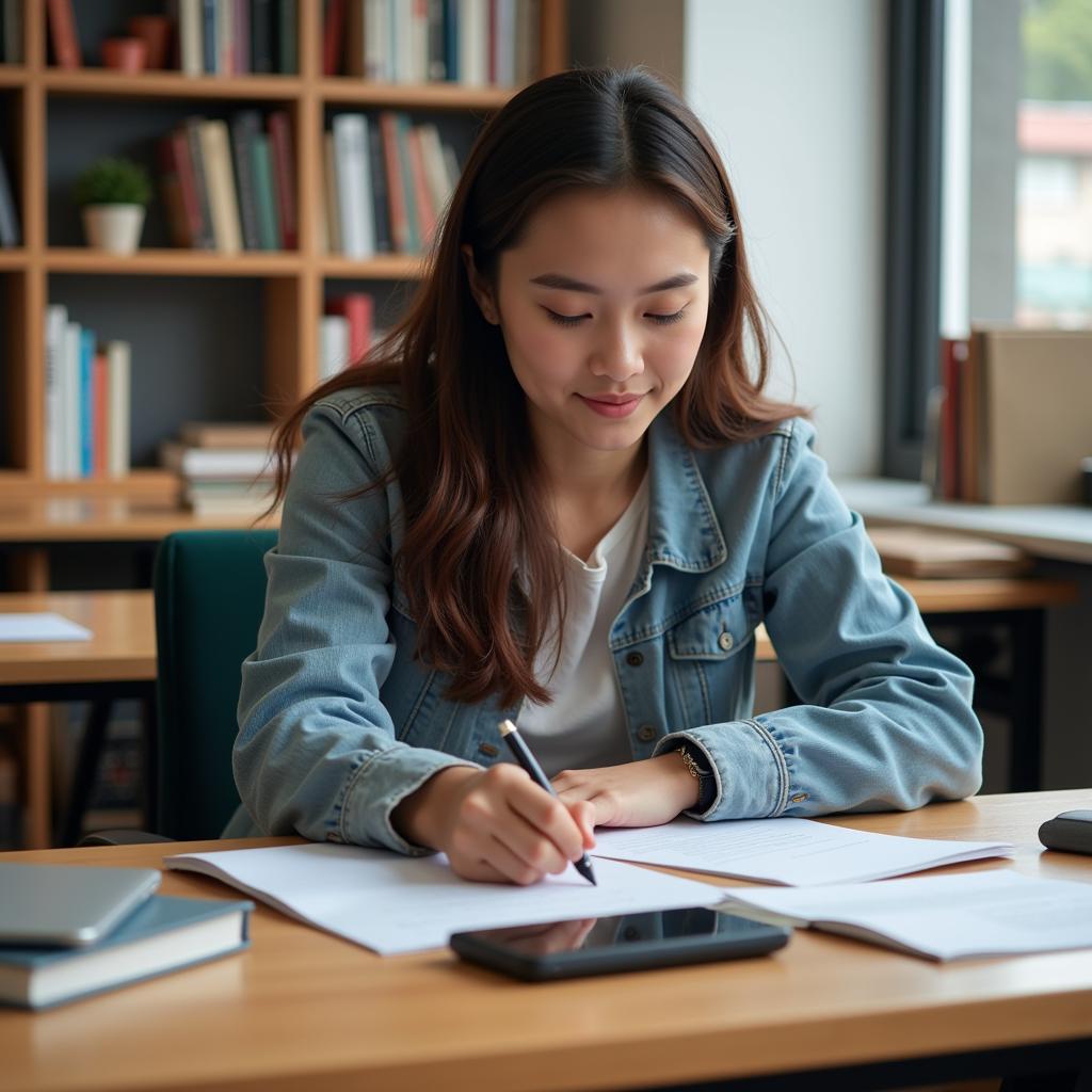 Student preparing for a research presentation