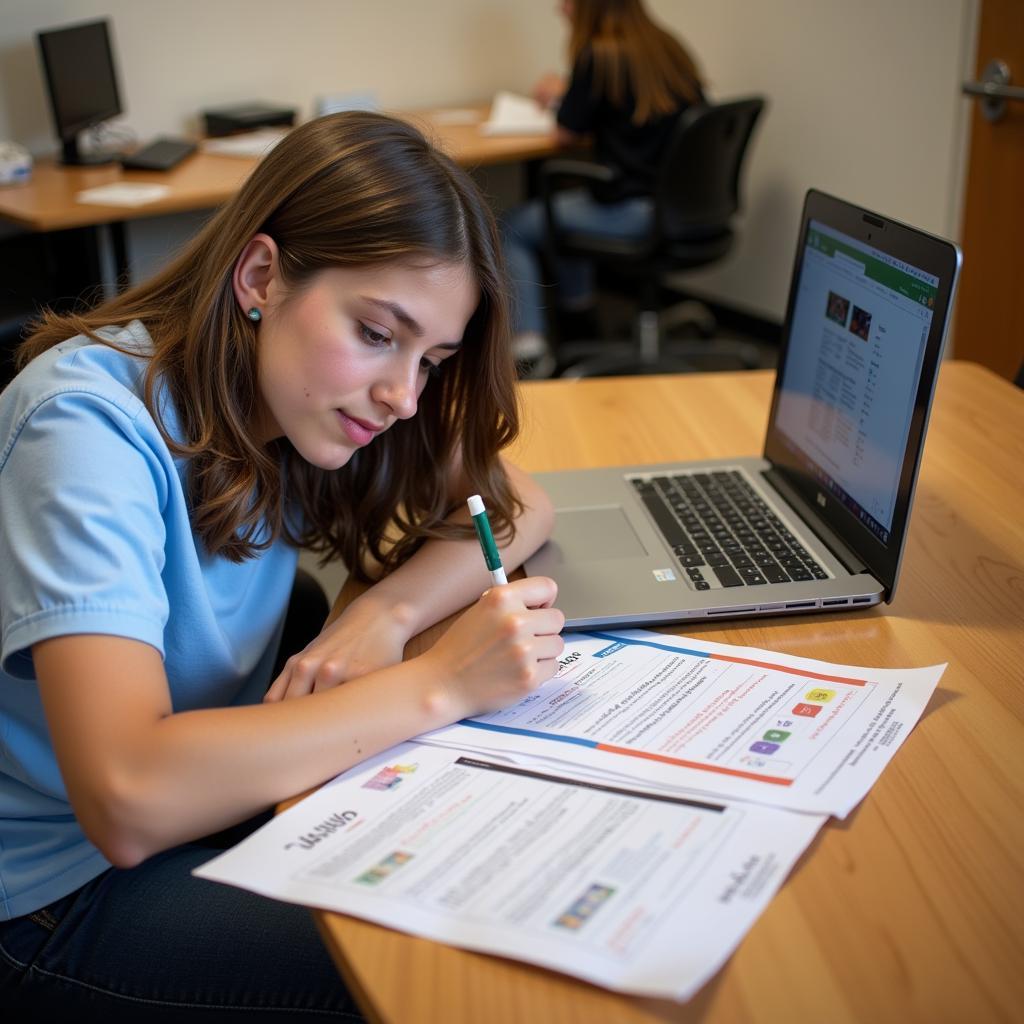 Student Using Researching Colleges Worksheet