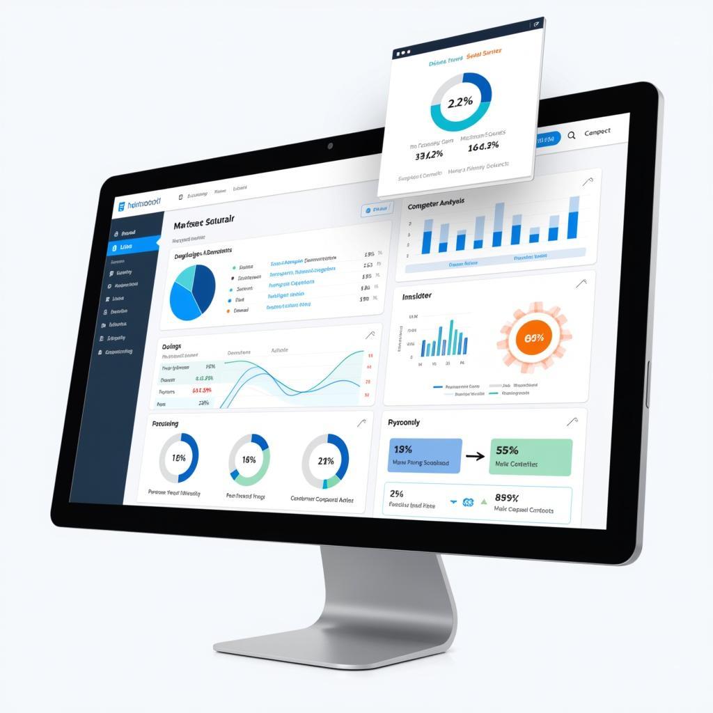 Dashboard showing key metrics from various market research tools