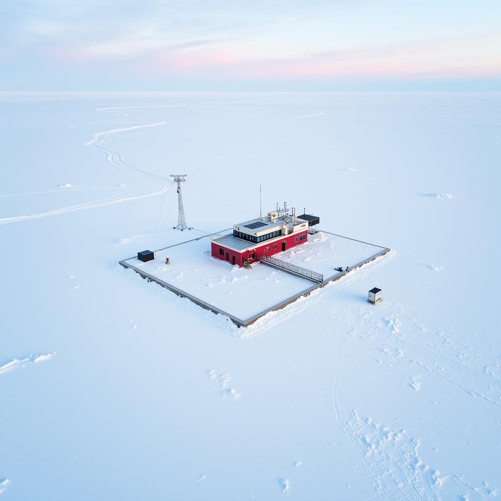 Aerial view of the Tsalal Arctic Research Station and surrounding Arctic landscape