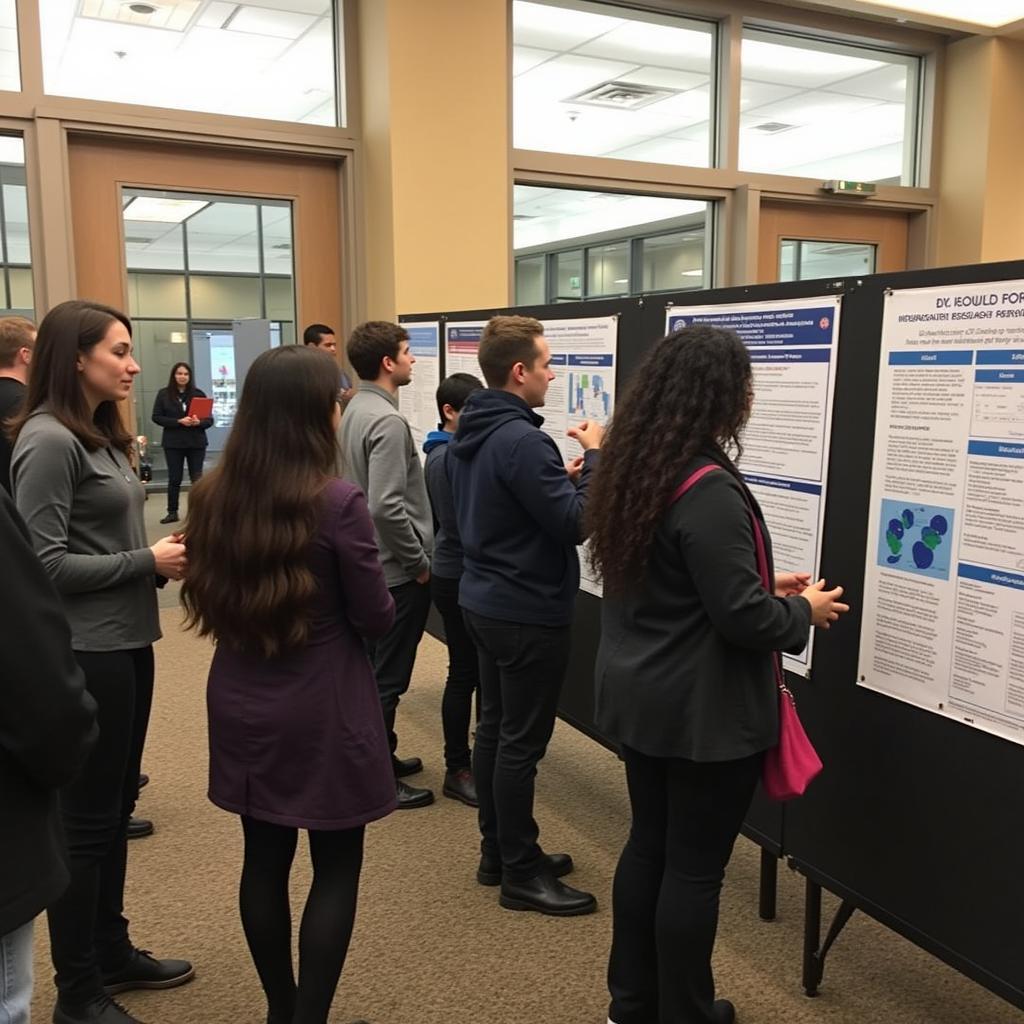 Students presenting their research posters at the UIC Undergraduate Research Forum