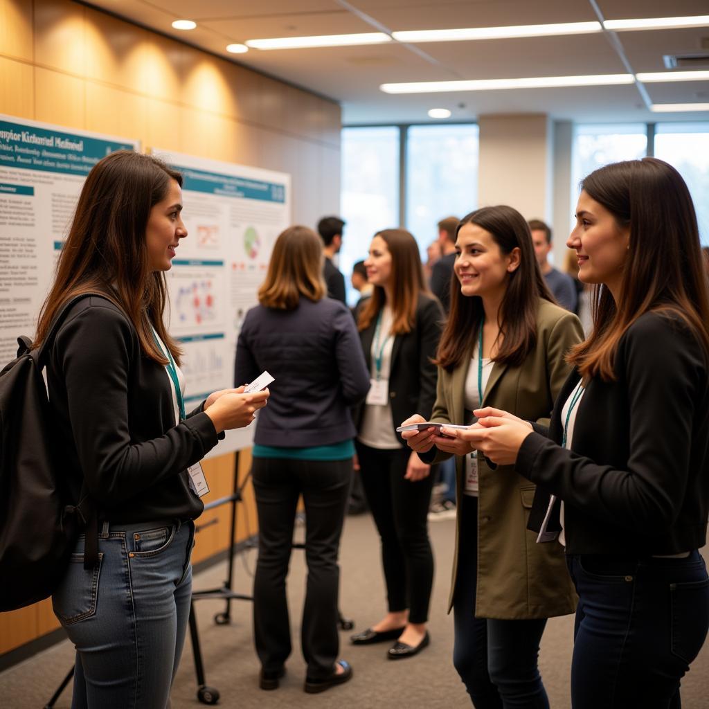 Students networking at an undergraduate research conference