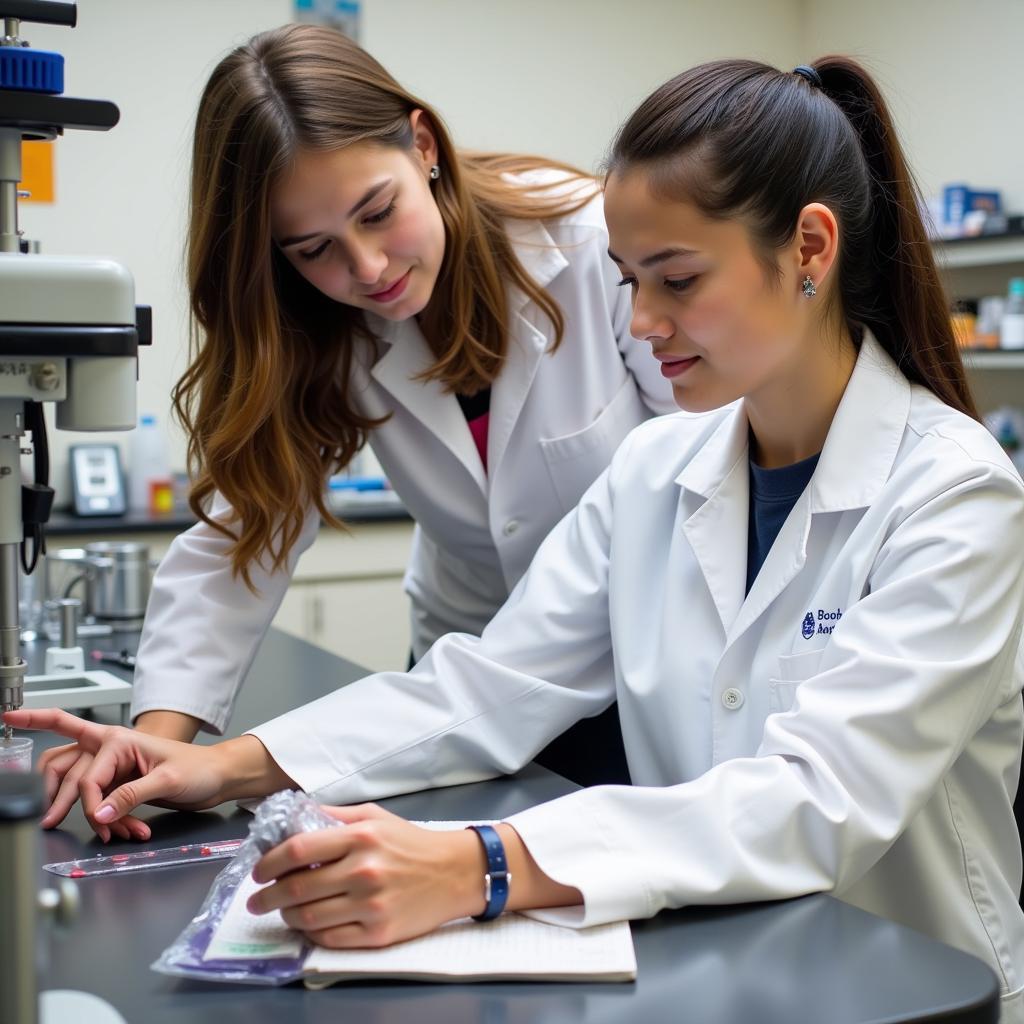 An undergraduate student working in a university research lab setting.