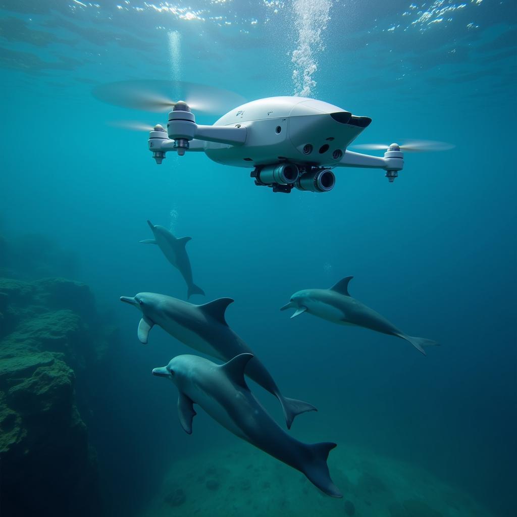 Underwater Drone Observing Dolphins